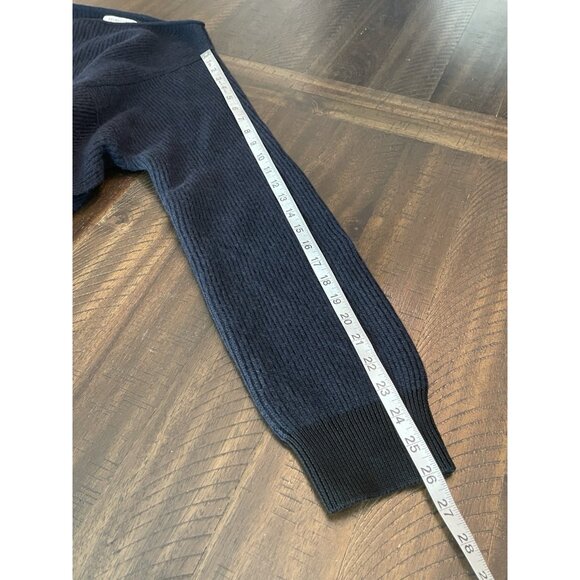 Helmut Lang Navy Wool Cashmere Sweater Size Medium Strap Hem Detail Rib Knit - Picture 7 of 9
